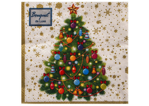 Салфетки сервировочные трехслойные Art Bouquet, 24×24 см, 25 шт., «Новогодняя ель на белом»