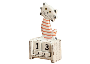 Благотворительный деревянный настольный календарь «Вечный», 7×4×14 см, «Полосатый кот», англ.яз.: месяцы