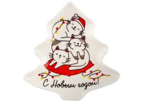 Подставка под чайные пакетики керамическая «С Новым годом. Котики», 8,7×8,5 см