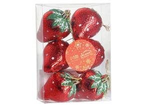 Набор елочных игрушек «Клубничка», 6 шт., 4×6 см, красные