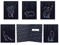 Тетрадь общая А5, 48 л. на скобе «Голографические кошки»