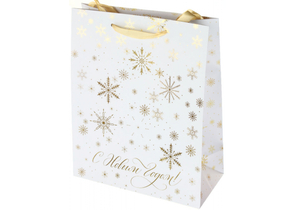 Пакет подарочный новогодний Meshu, 26×32×12 см, Gold Snowflake