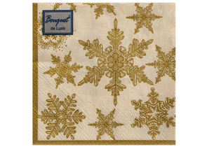 Салфетки бумажные трехслойные Bouquet de Luxe, 24×24 см, 25 шт., «Снегопад Золото»
